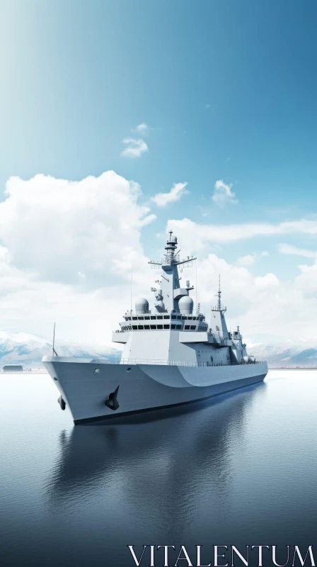 Modern Warship in Calm Sea AI Image