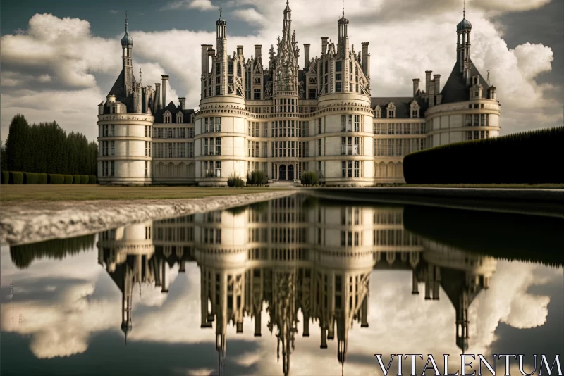 Reflections of a Beautiful Castle in a Pool - Symmetrical Victorian Architecture AI Image