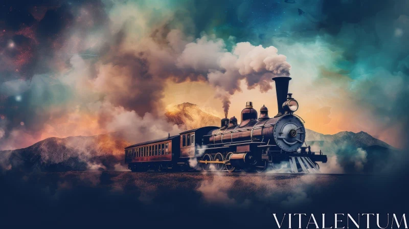 Steam Train Journey Through Mountain Pass AI Image