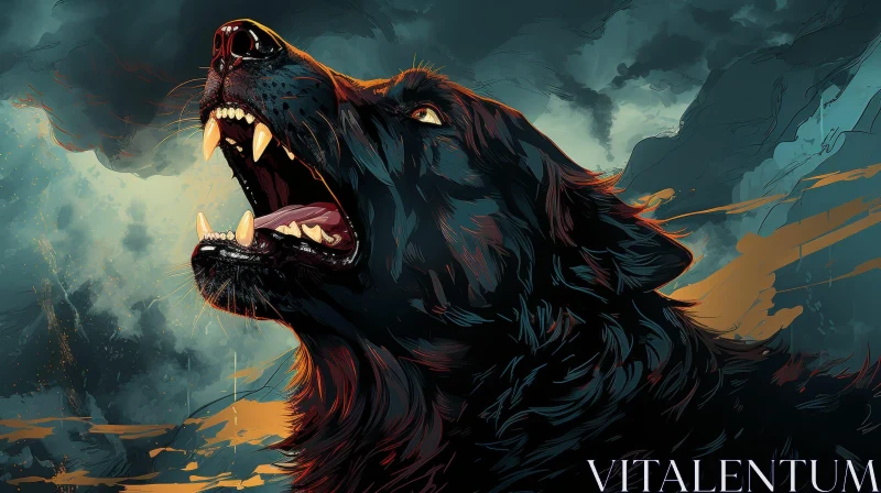 Black Wolf Howling Digital Painting AI Image