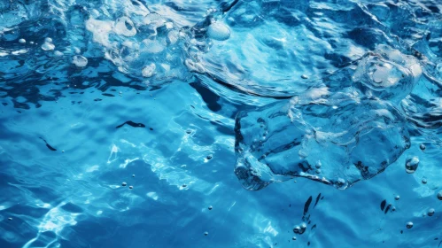 Blue Water Surface with Splashes and Bubbles
