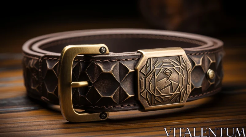 Brown Leather Belt with Unique Geometric Pattern - Fashion Accessories AI Image