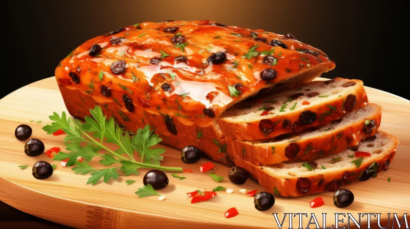 AI ART Delicious Olive Bread on Wooden Board