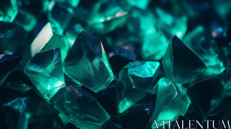 Emerald Crystal Close-Up on Dark Green Background AI Image
