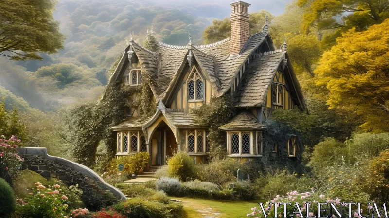 AI ART Enchanting Forest Cottage - Serene Nature Scene