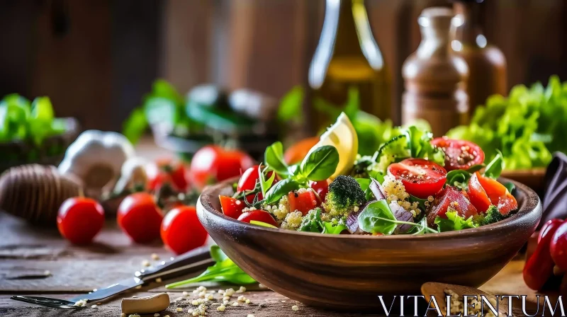Fresh Vegetable Salad on Wooden Table AI Image