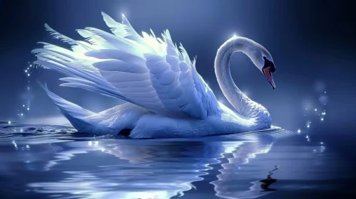 Graceful Swan Gliding on Shimmering Blue Lake