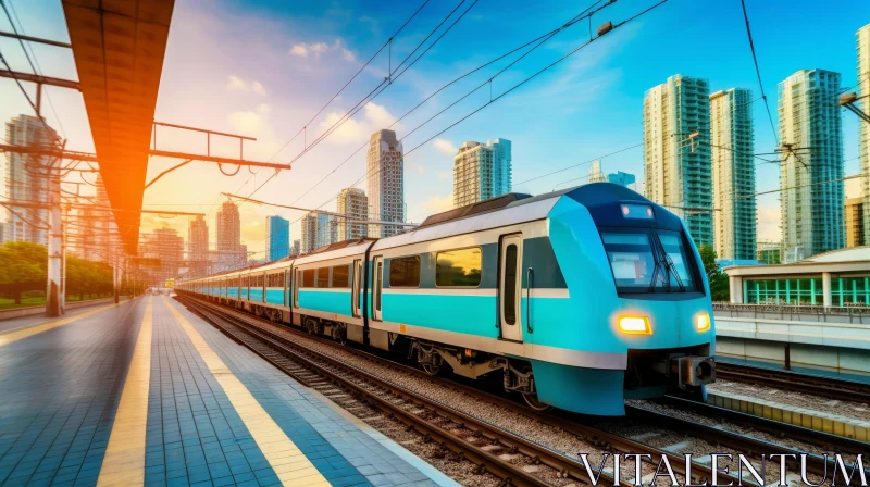 High-Speed Train Arrival at Urban Railway Station AI Image