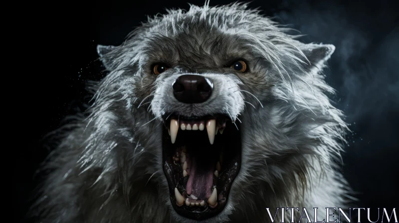 Intense Wolf Portrait | Close-up Growling Wildlife Image AI Image
