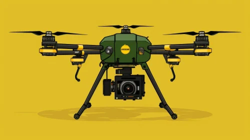 Modern Green and Black Drone in Yellow Sky