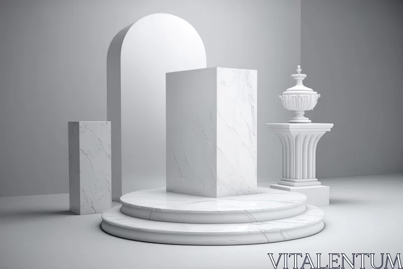 AI ART White Marble Pillars and Pedestals on Interior Mockup | Monochromatic Geometry