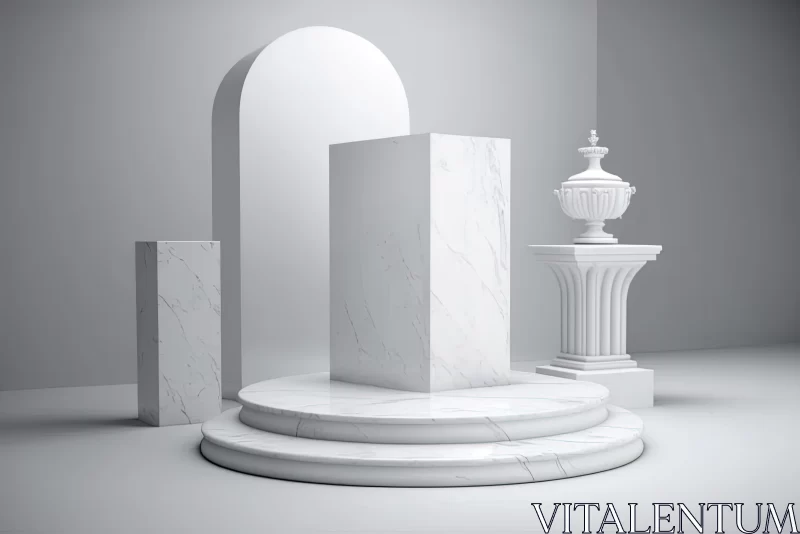 White Marble Pillars and Pedestals on Interior Mockup | Monochromatic Geometry White Marble Pillars and Pedestals on Interior Mockup | Monochromatic Geometry
