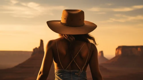 Woman in Cowboy Hat at Monument Valley Sunset