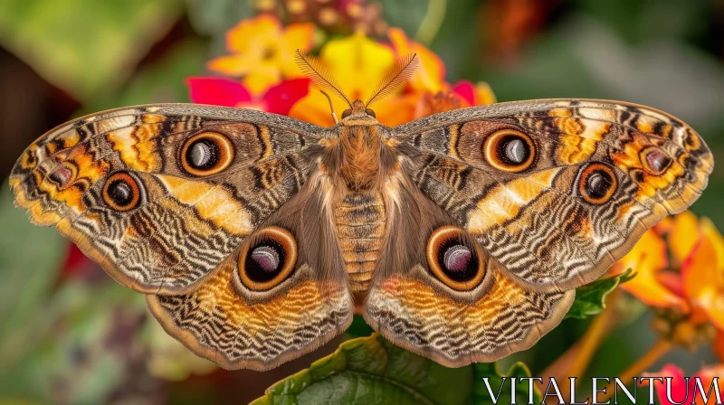 Brown and Orange Butterfly with Large Wingspan on Green Leaf AI Image