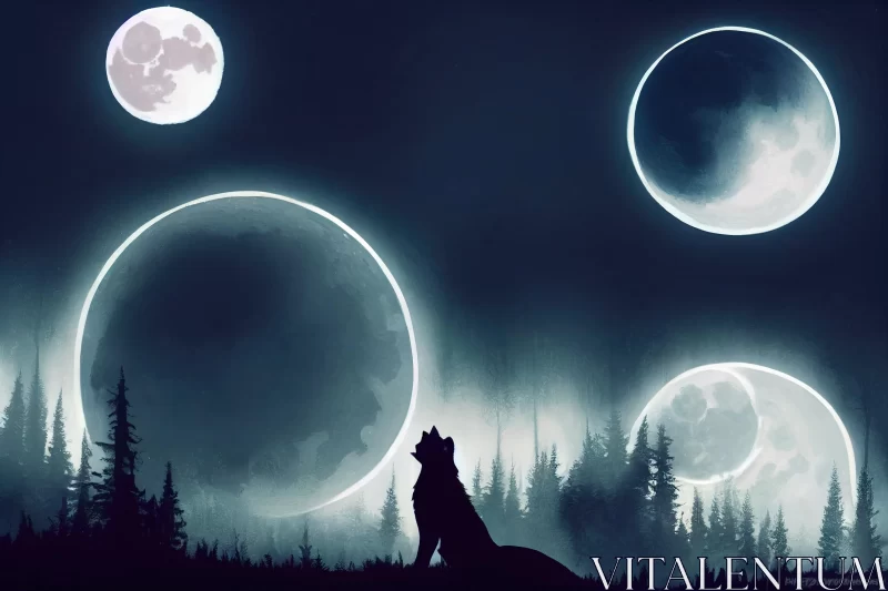 Captivating Digital Art: Majestic Wolf and Serene Moon AI Image