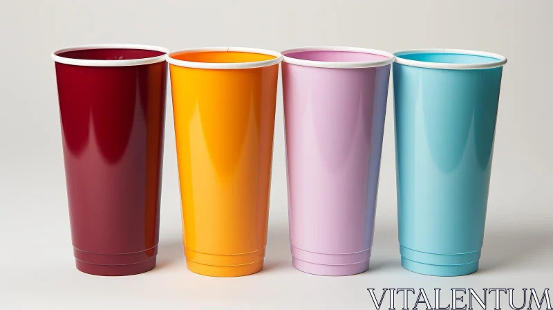 Colorful Plastic Cups Arrangement AI Image