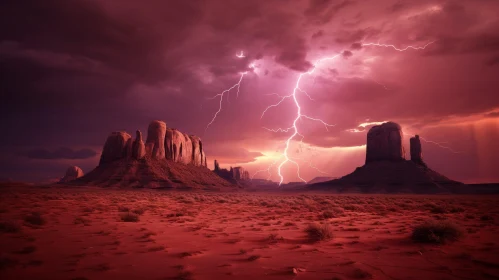 Dramatic Lightning Strike in Desert