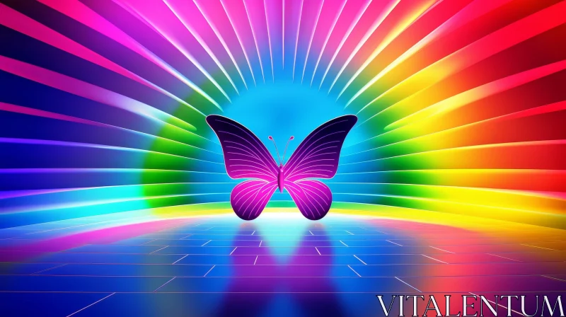 Enchanting 3D Butterfly in Colorful Tunnel AI Image