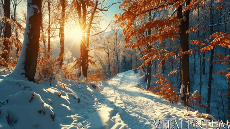 Enchanting Winter Forest Scene AI Image