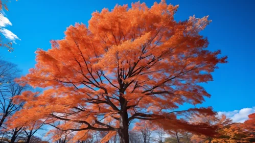 Majestic Tree with Bright Orange Leaves Against Blue Sky