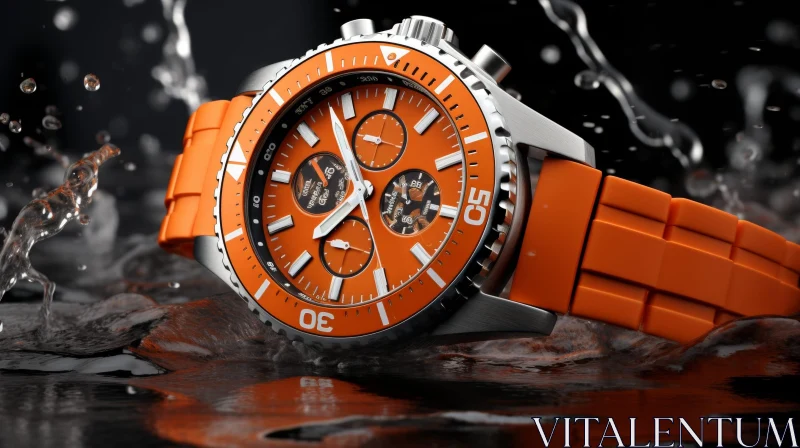 AI ART Orange Rubber Strap Wristwatch in Water