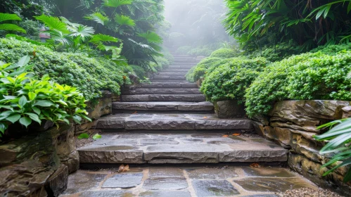 Serene Stone Staircase in Lush Green Garden