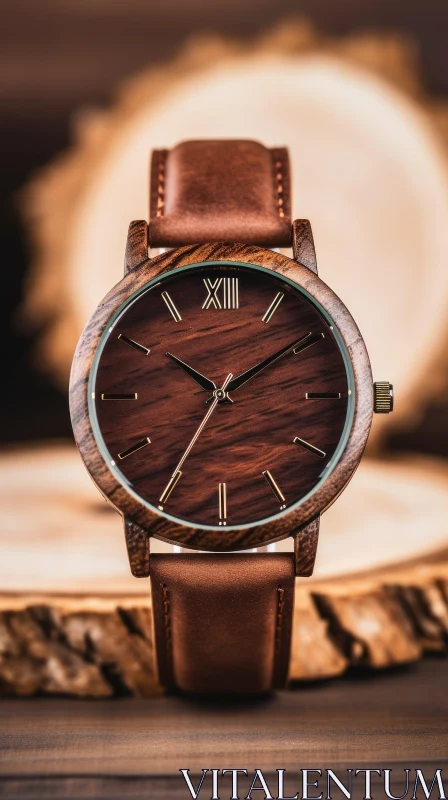 Stylish Wooden Watch with Roman Numerals AI Image