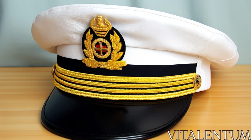 AI ART White Captain's Hat with Gold Badge - Fashion Accessory