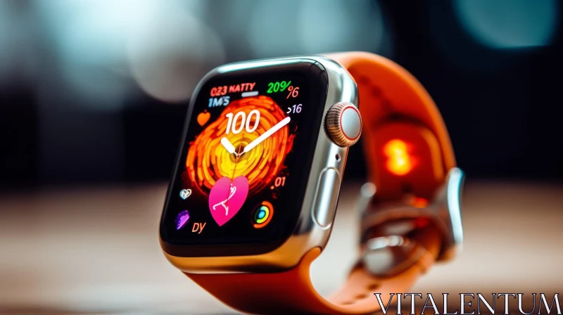 AI ART Apple Watch Close-up: Time, Heart Rate, and Activity Display