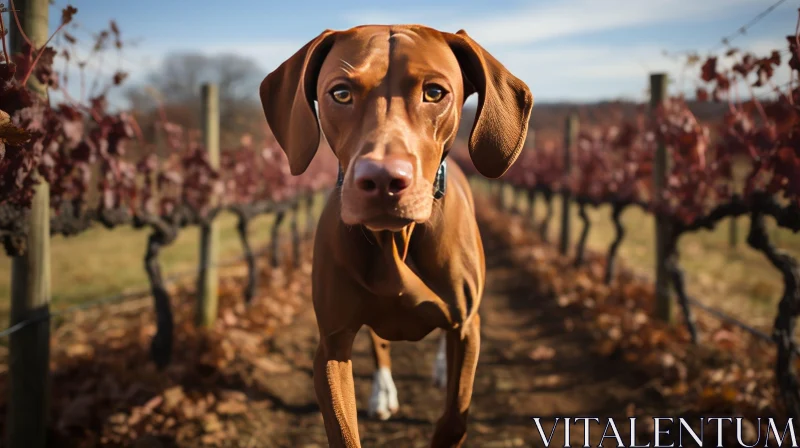 Brown Vizsla Dog in Lush Vineyard AI Image