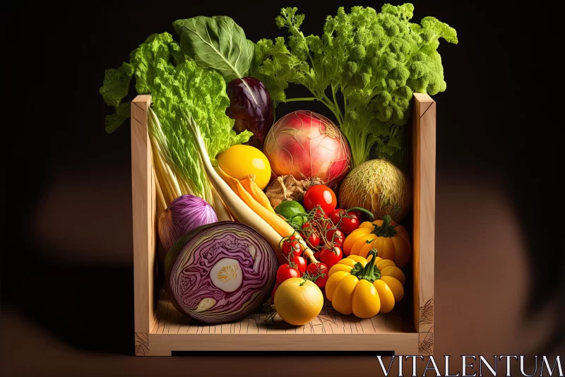 Colorful Wooden Box of Vegetables in Zbrush Style | Artistic Still Life AI Image