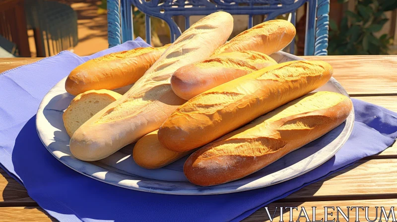 Delicious Baguettes on Wooden Table AI Image
