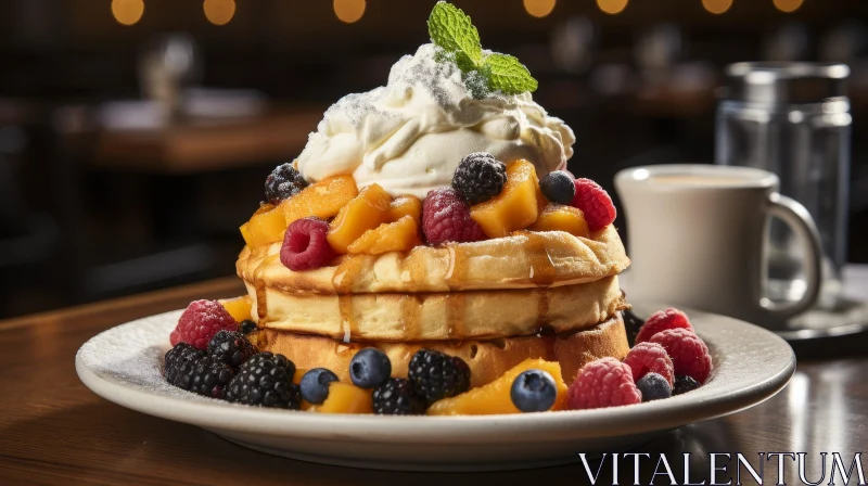 Delicious Waffles with Fresh Fruit and Whipped Cream AI Image