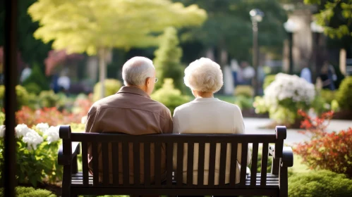 Elderly Couple on Park Bench - Serene Nature Scene