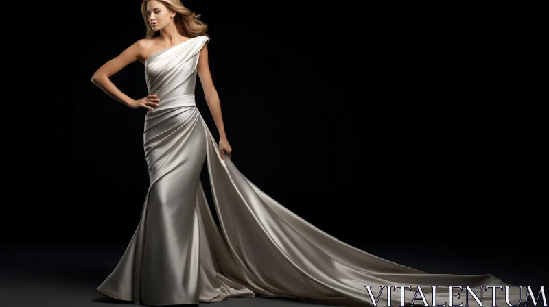 Elegant One-Shoulder Wedding Dress in Luxurious Satin AI Image