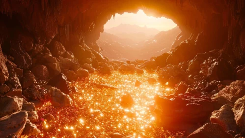 Enchanted Cave Landscape with Glowing River