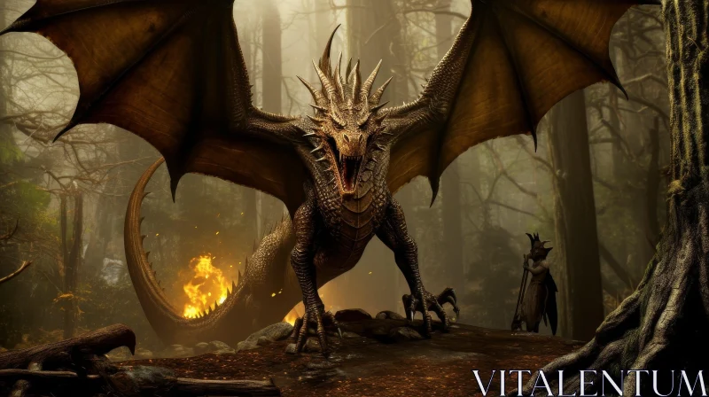 Enchanting Dragon in Mysterious Forest AI Image