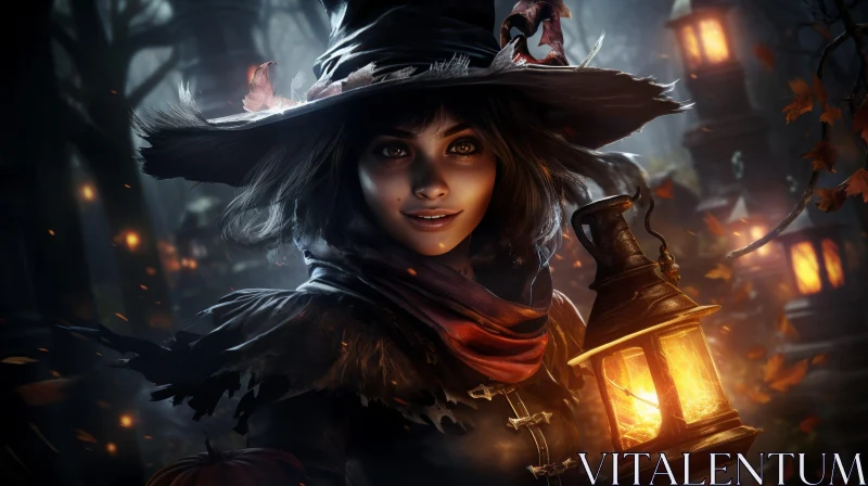 Enchanting Witch Portrait in Moonlit Forest AI Image