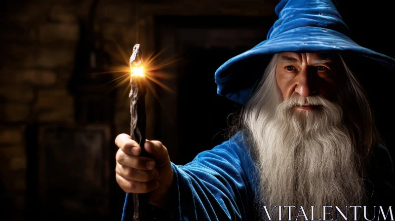 AI ART Enchanting Wizard in Blue Robe with Glowing Staff