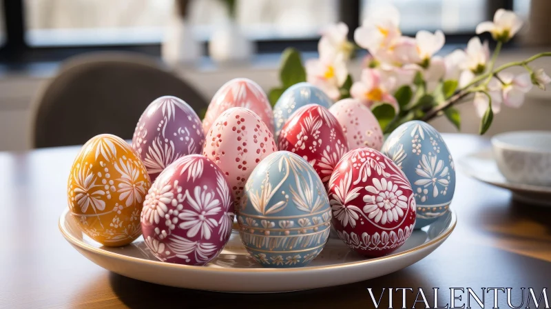 AI ART Exquisite Easter Eggs on Plate - Joyful Celebration