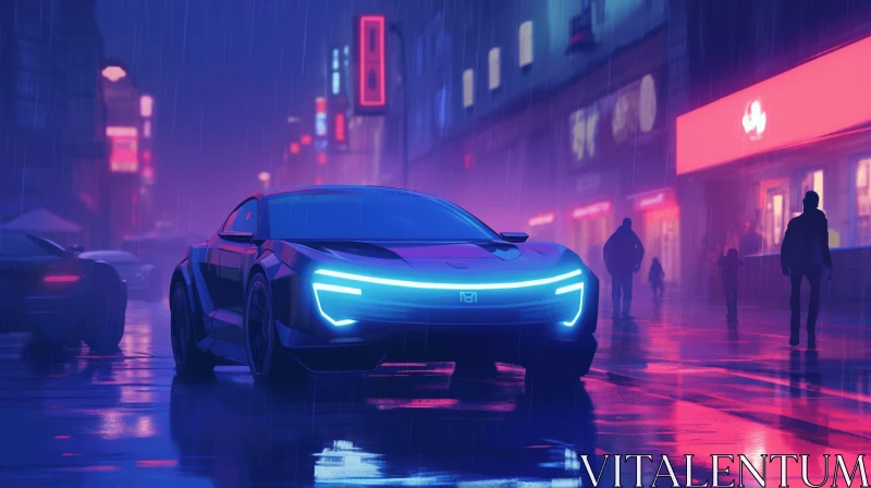 AI ART Futuristic Cityscape: Wet Night with Neon-lit Cars