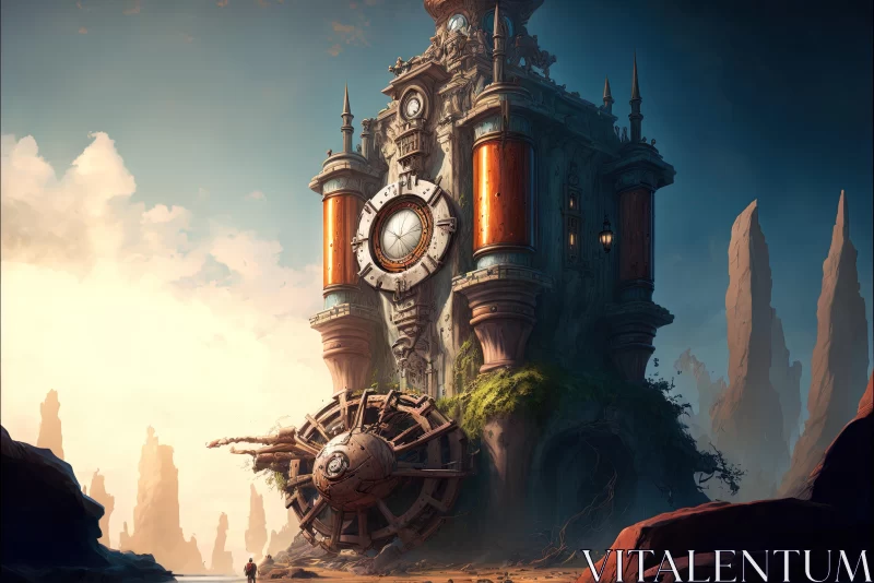 AI ART Imaginary Clock Tower: Epic Landscapes and Machine Aesthetics