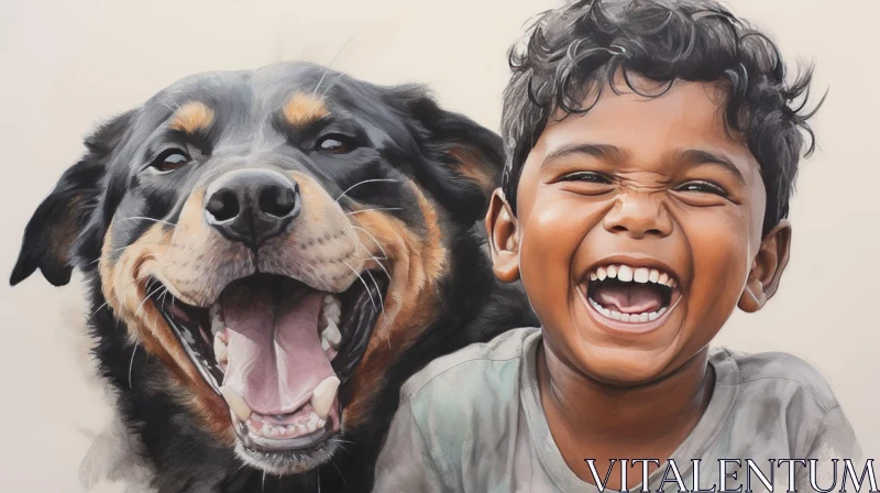 AI ART Joyful Boy and Dog Sharing Laughter