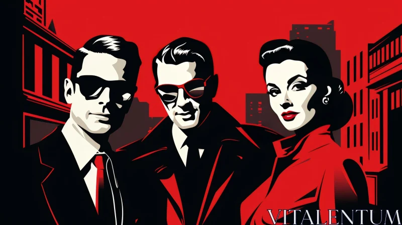 Retro Vector Illustration of Three People in 1940s Style AI Image