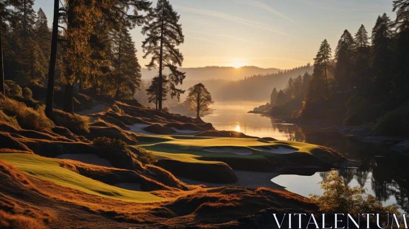 Serene Golf Course Sunrise Landscape AI Image