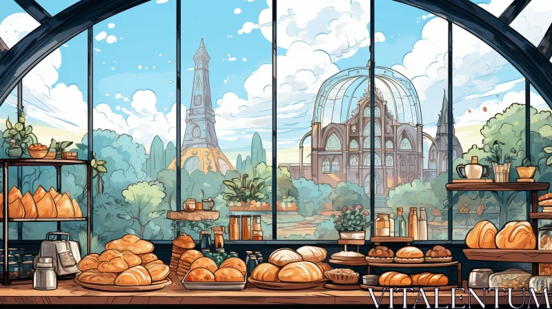 AI ART Urban Bakery Cityscape with Sunlight and Pastries