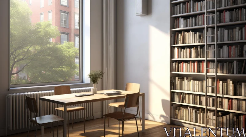 Cozy Home Library Interior Design AI Image