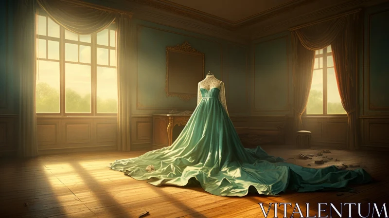 Elegant Blue Dress in Sunlit Room AI Image