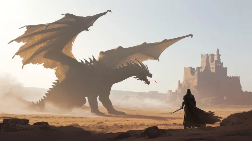Epic Dragon vs Knight Battle in Desert