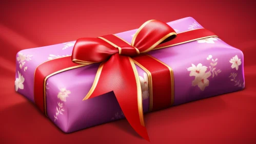 Pink Gift Box 3D Rendering with Red Ribbon | Stock Image